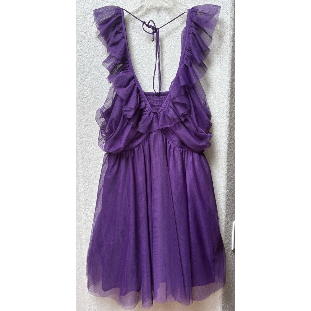 Anthropologie Maeve Ruffled Tulle Mini Dress Purple Size XL - Picture 3 of 14